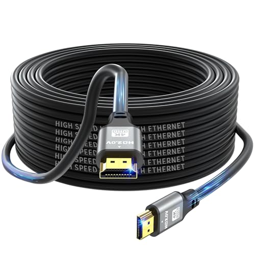 jojobnj 35 FT 4K HDMI Cable 4K@60Hz 18Gbps High Speed HDMI 2.0 Cord Ultra HD Ethernet Audio Return Video 1080p 3D ARC HDR Compatible with Xbox PS5/PS4 HDTV Laptop (Silver)