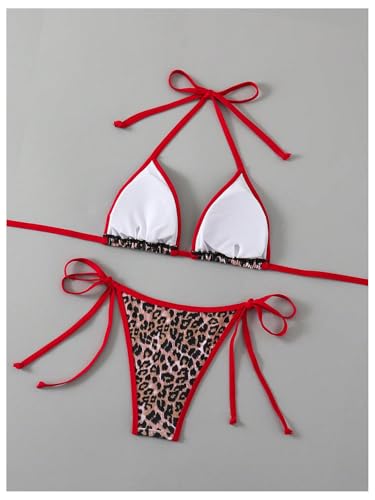 Women's 2 Piece Leopard Bikini Set Cheetah Halter String Triangle Bathing Suits Swimsuit2
