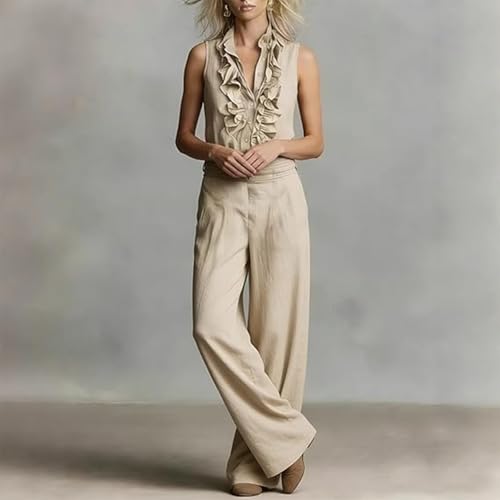 Conjunto de lino para mujer holgado que soluciona los días de calor con elegancia diaria 7