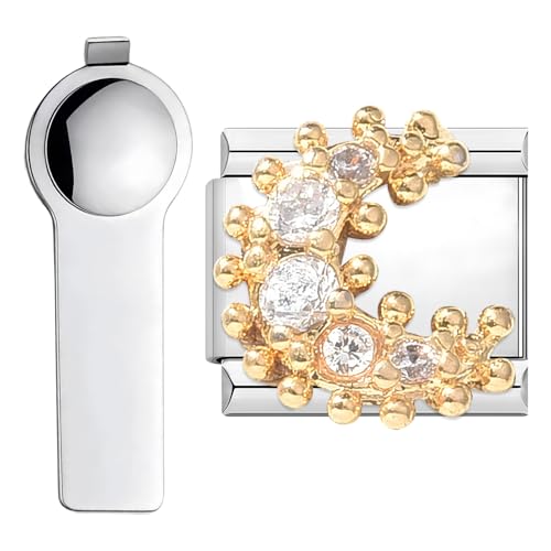 VLYX Customizable Gold Bracelet Charms with Tool, Fits Italian Link Chains, 9mm Size