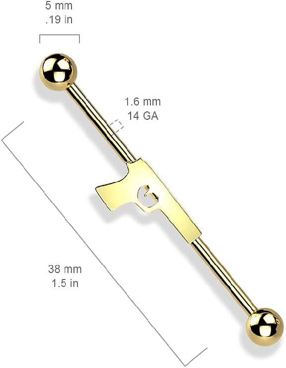 Pierced Owl - 14GA Centered Hand Gun 316L Surgical Stainless Steel Industrial Barbell Earring