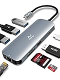NITASA USB C Hub, 8 in 1 USB C Adapter with Ethernet Port, 4K USB C to HDMI, 3 USB 3.0 Ports, PD Type C Charging Port, SD TF Card Reader, Compatible for MacBook Pro and Other Type C Laptops