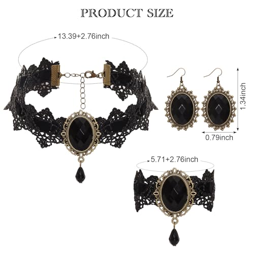Heliltd 3Pcs Gothic Chokers Necklace Vampire Necklace for Women Lace Gothic Chokers with Bracelet Earrings Set for Halloween Punk Halloween Costume Party2