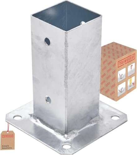 TRIBECCO® Douille à visser pour poteaux en bois carré galvanisé à chaud (60 x 60 mm) - Poteau de sol - Support de clôture - Plaque de sol - Support d'ancrage