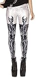 QZUnique Women's Black Skeleton Frame Printed Elastic Tights Leggings