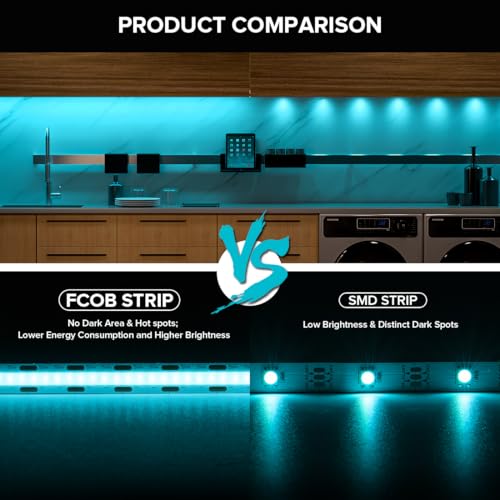 Image of 5V COB Ice Blue Led Strip Light 6.56FT USB Powered CRI90+ LED Tape Lights with Dimmer, 8mm Width Dimmable High Density Flexible Strips for TV Under Cabinet Bedroom