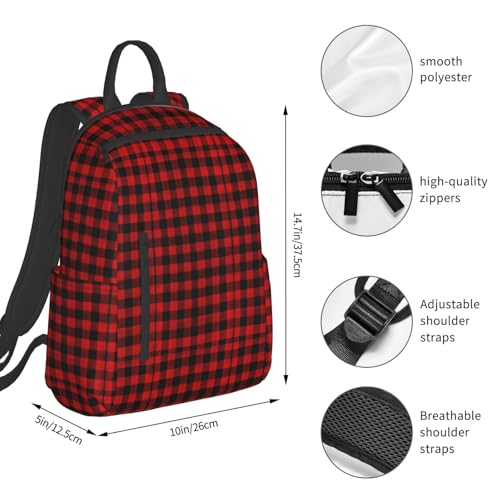 Mochila casual para viaje y trabajo con diseño a cuadros rojo y negro miniatura 4