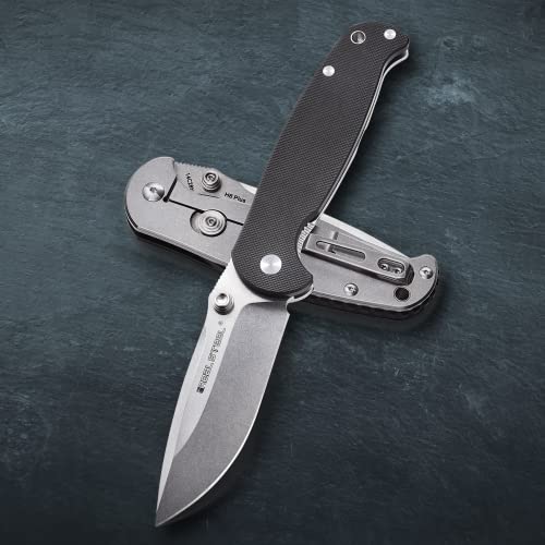 Real Steel H6 Plus Folding Hunting Knife - 3.74" Sandvik 14C28N Blade, G10 Handle - Perfect For Camping, Hunting, And Edc - Frame Lock, Stylish Stonewash Finish #TOP6
