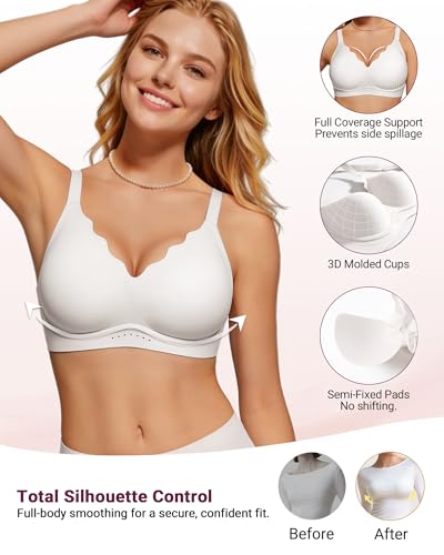 Image of As Fairy Wireless Bras for Women Full Coverage Seamless Scalloped Push Up No Underwire Everyday Bra with Air Holes