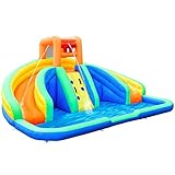 COSTWAY Castillo Hinchable con 2 Tobogán para Niños Piscina de Juegos Parque Acuático con Bolsa de Transporte para Parque Patio Jardín