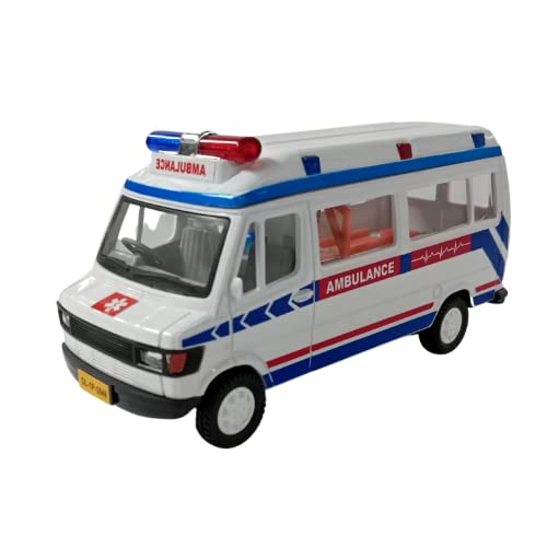 Image of Amisha Gift Gallery Ambulance Vehicle Car, White, Pack of 1 | Non Toxic Plastic, Pull Back Action, Soft Edges, 15 CM Length, 100 Gram