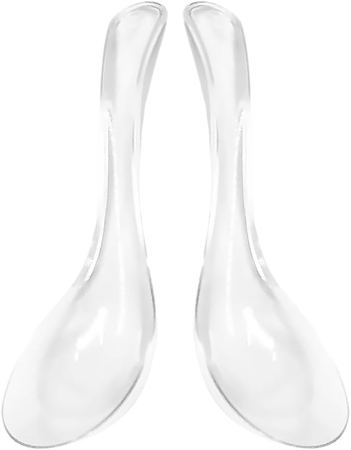 VOSAREA Clear Glass Spoons 2pcs Decorative Dessert Spoon Tablespoon Chinese Soup Spoons Asian Rice Spoon Japanese Wonton Soba Ramen Noodle Spoon