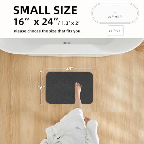 Bath Mat, Bathroom Rugs Non Slip Washable Thin Absorbent Quick Dry Bath Mat Fits Under Door Bathroom Floor Mat Perfect for Bath, Shower, or Sink 16"x24" Dark Grey