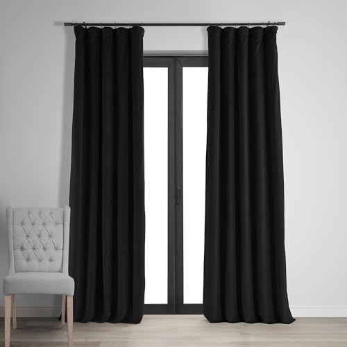 HPD Half Price Drapes Signature Velvet Thermal Blackout Curtains for Living Room 96 Inch Long (1 Panel) Rod Pocket Insulated Blackout Curtains for Bedroom Window Curtains, 50W x 96L, Warm Black