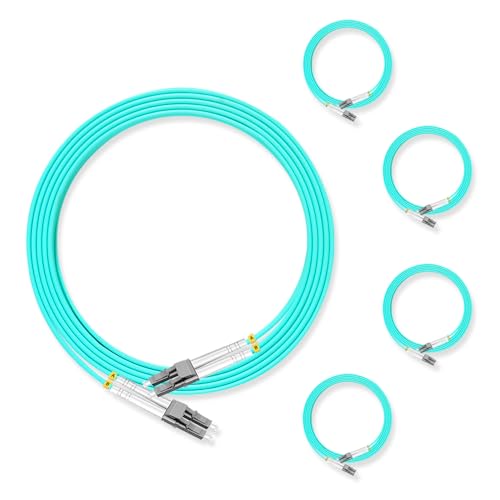 Lebrudos 5Pcs 3 Meter Multi-Mode Fiber Optic Patch Cord LC UPC to LC UPC Duplex, Fiber Cable Jumper OM3 50/125μm, 850nm/1300nm LSZH 3.0mm