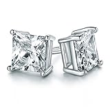 Chryssa Youree 18k White Gold Plated CZ Cubic Zirconia Square Princess Cut 8mm Studs Earrings - Mens Womens Children Fashion Jewelry, Bridesmaid Groomsmen Gifts (ED-68) (8mm)