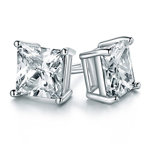 Chryssa Youree CZ Cubic Zirconia Square Princess Cut 8mm Studs Earrings - Mens Womens Children Fashion Jewelry, Bridesmaid Groomsmen Gifts (ED-68) (8mm)