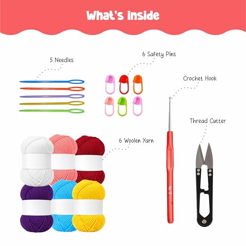 Image of Nibras DIY Crochet Kit for Beginners | Complete Crochet Supplies with Acrylic Yarn, Hook, Needle & Accessories (Set of 6 Yarn)