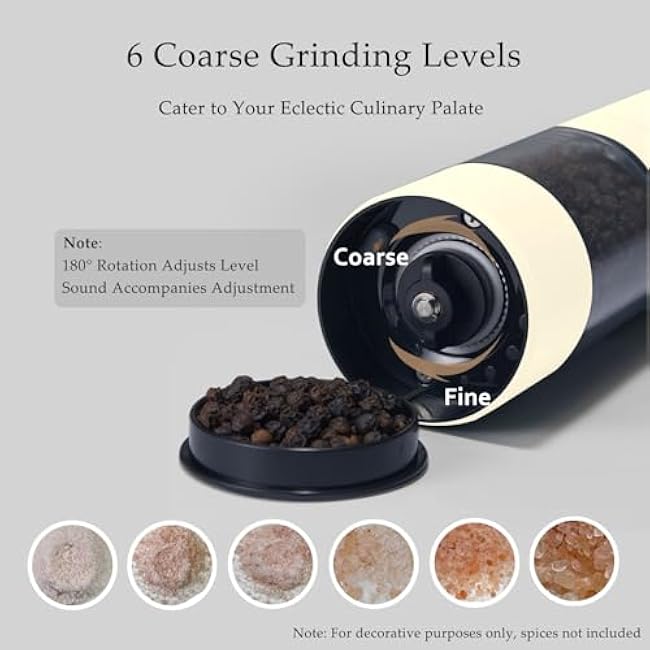 Electric Salt and Pepper Grinder - USB Rechargeable, Automatic Salt and Pepper Shaker, Adjustable Coarseness, Electric Pepper Mill, LED Light, Refillable, Kitchen Gadget (1-Pack, Buttercream)