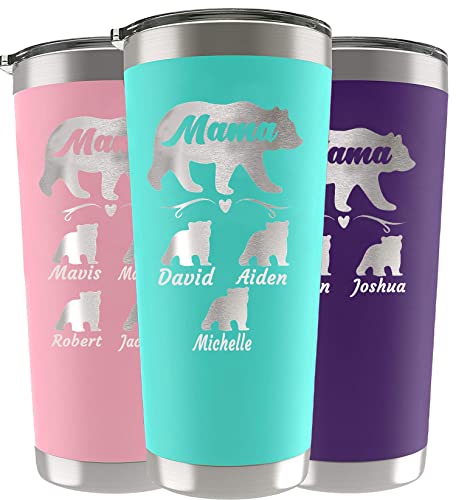 Mama Bear Tumbler,Christmas Day Gifts,Mother s Day,Birthday Gifts for Mom,Personalized 20 or 30 oz-10 Colors-Names up to 8 Cubs,Custom Mom Tumbler-Gifts for Mom from Daughter,Son