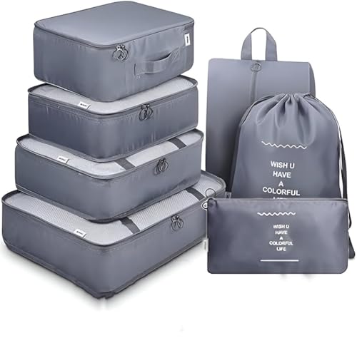 Image of Nylon 7 Pcs Travel Organizer Pouch Packing Cubes For Travel Clothes Space Savers Bags Cosmetics /Underwear /Socks /Shoes Toiletry Organiser Pouch (Gray)