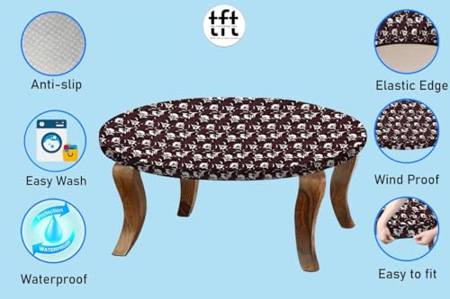 Image of The Furnishing Tree Round Elastic Fitted Center Tpoy Table Cover WxL 18x18 Inches Floral Pattern Brown