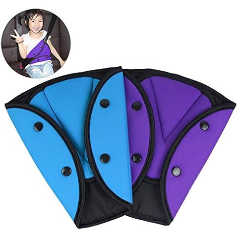 AK KYC 2 Pack Car Safety Kids Seatbelt Adjuster Cover Strap Mash Shoulder Pad Children Seat Belt Clips Purple + Blue Cover