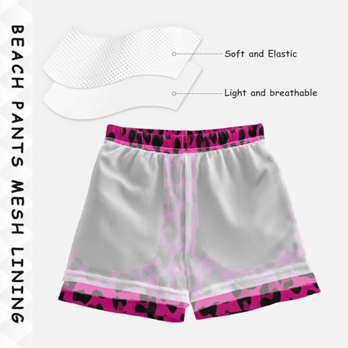 Hot Pink Leopard Cheetah Boy's Swim Trunks Board Shorts Boys Kids Beach Swimwear Bottom Pants S3