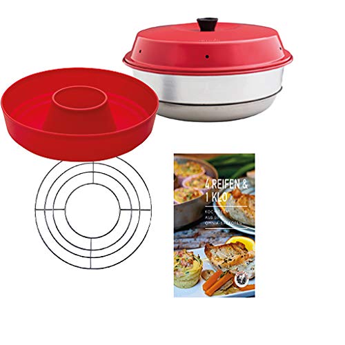 Omnia Backofen 4-teiliges Spar-Set | Backofen + Silikon-Backform 2.0 + Kochideen Kochbuch + Aufbackgitter
