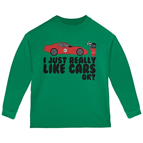 Old Glory I Just Really Like Cars Ok Cute Kids Toddler Long Sleeve T Shirt Green 3T