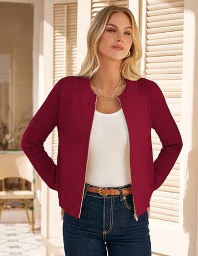 Image of GRACE KARIN Womens Long Sleeve Zip Up Cardigan Sweaters Lightweight Sweater Jacket Knitted Fashion Clothes