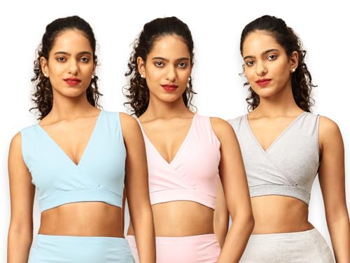 Image of The Mom Store Women's Cotton Maternity and Nursing Sleep Bra Sweat Resistant Convenient Feeding-Combo Pack