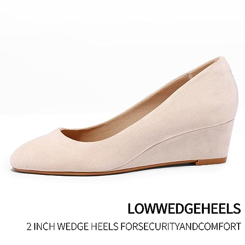 Image of mysoft Women's Wedge Pumps Low Heel Closed Toe 2in Dress Shoes