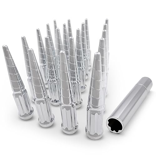 24 Pc Solid Spline Spike Lug Nuts Kit Chrome