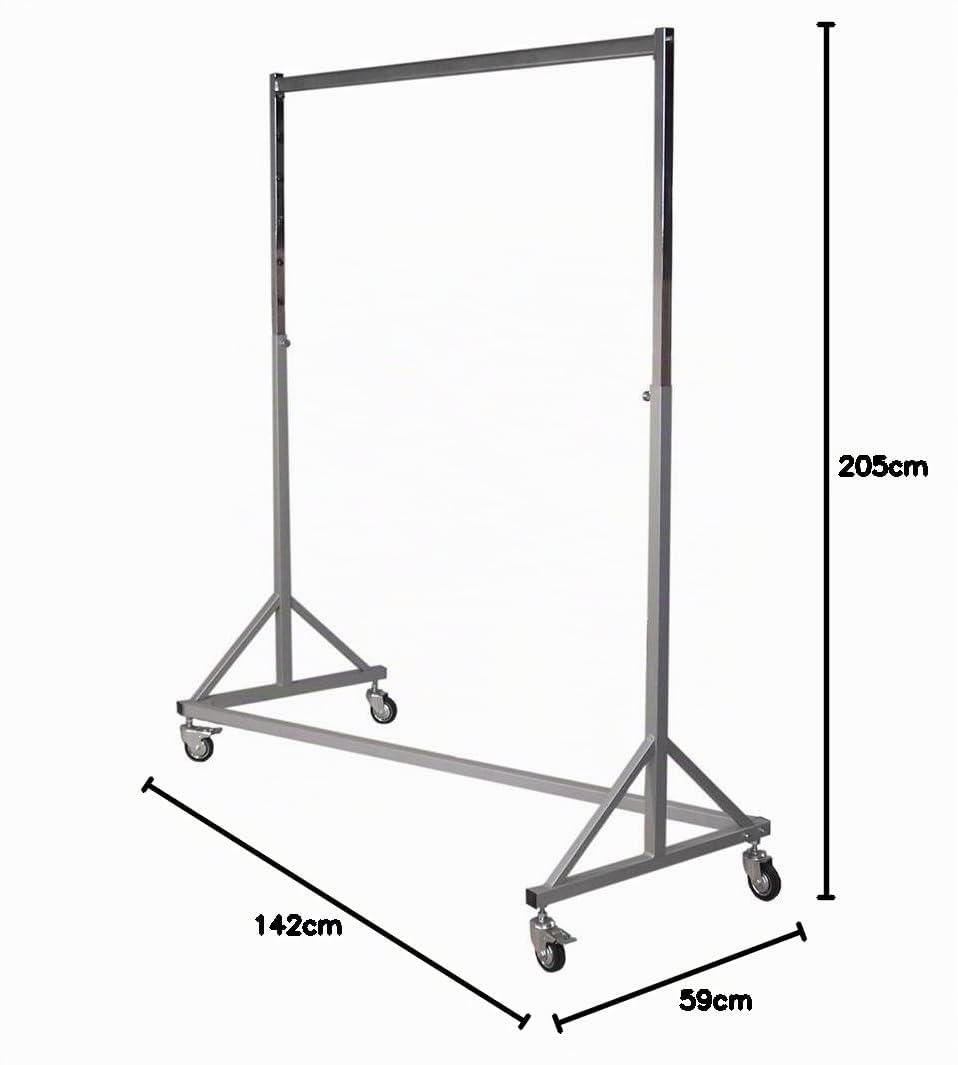 GERSO Profi Schwerlast Kleiderständer höhenverstellbar 125–205 cm | 150 kg Tragkraft | Industrie-Qualität Metall verchromt | Rollbar mit 80 mm Lenkrollen & Bremse | Stabiler Garderobenständer Premium