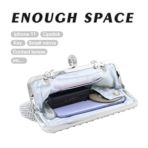 Carwales Silver Clutch Purse Rhinestone Purses for Women Evening Wedding Party Bridal Handbag Elegant Formal Evening Bag - Image 4