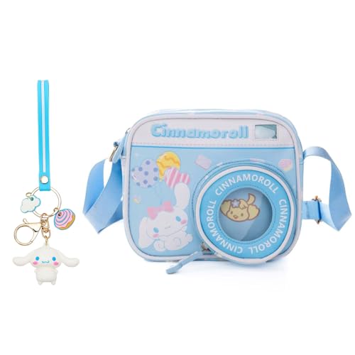 Cute Mini Crossbody Bags Soft PU Leather Shoulder Bags Cartoon Adjustable Zipper Cross Body Bag - 2pcs (Blue)
