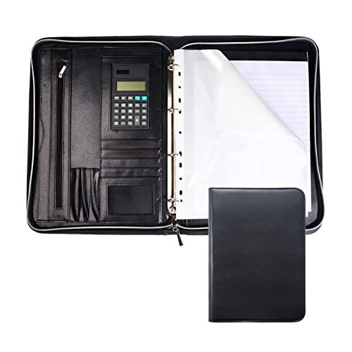 Portfolio A4 cuir porte document noir avec cahier présentation et stylo