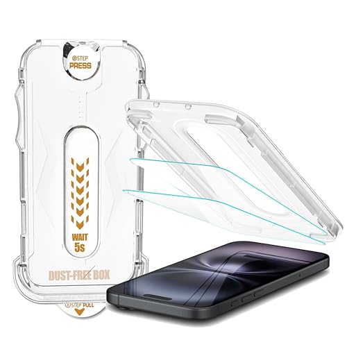 Image of amazon basics [Auto Align Quick Fix Tempered Glass Screen Protector for iPhone 17 Pro Full Screen Coverage Edge to Edge 9H HD Glass with Easy Installation Kit. Clear