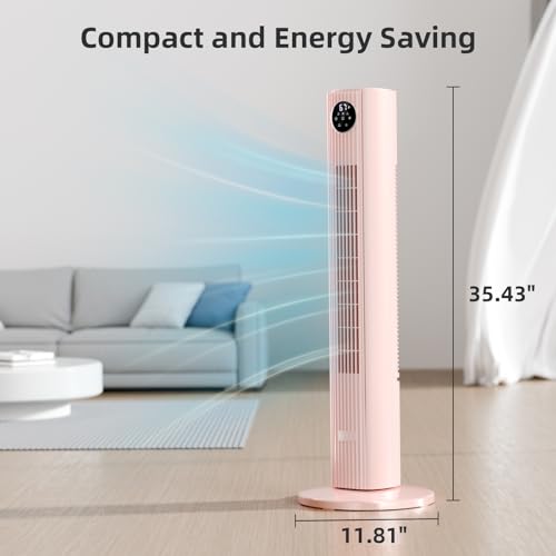 Image of Antarctic Star Tower Fan Portable Floor Fans 85Oscillating Fan Quiet Cooling 12H Timer Remote Control Standing Bladeless Electric 3 Wind Speeds 4 Modes Bedroom Office,36 inch, Pink