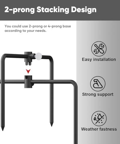 Image of Garbuildman Pole Stabilizer Stand Base with 4 Prongs for Outdoor Bird Feeder Pole, In-Ground Support Applies to 0.31 inch to 0.74 inch Shepherds Hook, Black, 1 Pack, Measure Before Purchase