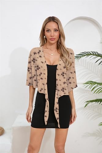Image of TASAMO Women's 2026 Summer Lightweight Short Bolero Cardigan Shrug Sheer Tie Front Top 3 /4 Sleeve Jacket for Dress