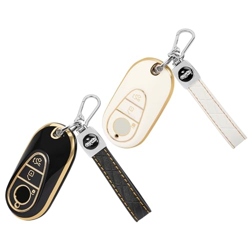 Coque de clé Mercedes Benz en TPU noir avec porte-clés pour modèles Classe S E C et GLC 2022-2025