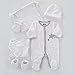 TROIS KILOS SEPT - Kit Naissance 6 Pièces - 1 mois - Velours Blanc - Motif Étoiles - (Pyjama, Body, Bonnet, Moufles, Chaussons et Pochon de Rangement) - Cadeau Bébé Mixte Garçon et Fille