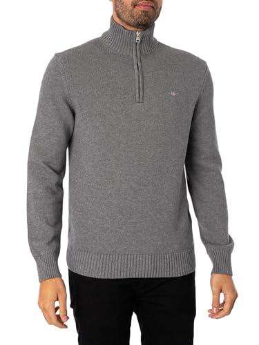 GANT Men's Casual Cotton Halfzip Pullover, Dark Grey Blend, M