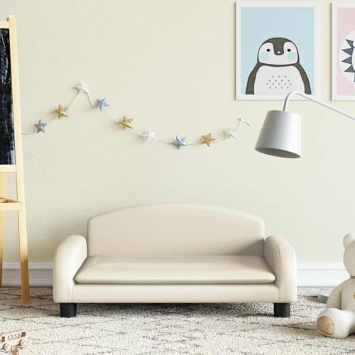 sephironlbb Sofá infantil de piel sintética color crema, 70 x 45 x 30 cm, con marco de madera de pino estable, acolchado, para habitación de los niños, cómodo para jugar y descansar, robusto y seguro