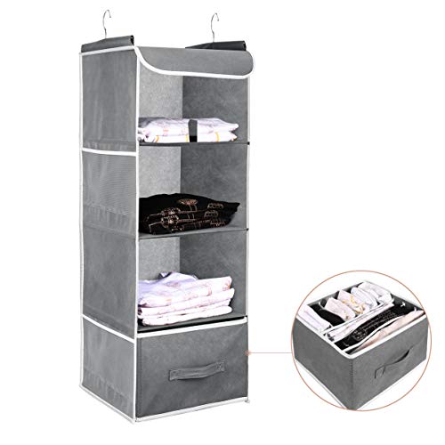 Cabilock 4 Shelves Hanging Closet Organizer with 1 Underwear/Socks Drawer Divider Space Saver