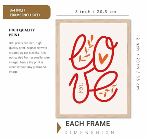 Image of BLINKART love typography Aesthetic Modern Art Walls With Frame | Natural Wood Texture | Living Room Bedroom Office Wall Decoration | Poster Home Decor Frames Wall Bedroom | 12x8 Inches (D62)