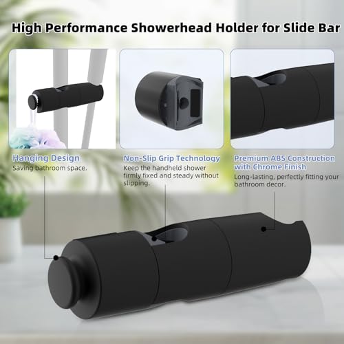 Hibbent Adjustable Handheld Shower Head Holder for Slide Bar, Black - image 4