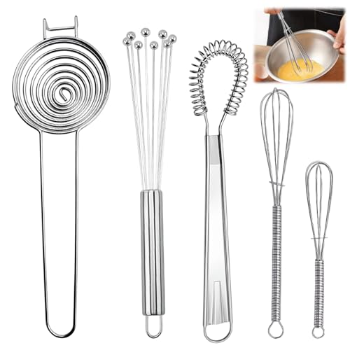 5 Pièces Petit Fouet Cuisine-Set Comprend 1 Séparateur De Blanc D'œuf, Acier Inoxydable Cuillere Magique Avec Anneau De Suspension, Facile à Nettoyer, Pour...
